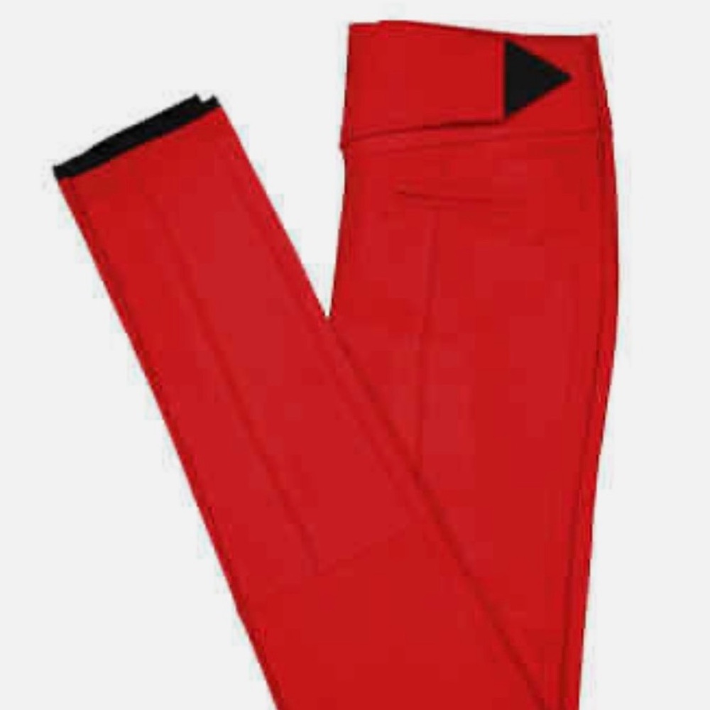 BURBERRY BRIGHT RED LEGGINGS WITH BLACK DETAILING CLOSURE & CUT OUT ZIPPERS - Picture 8 of 12